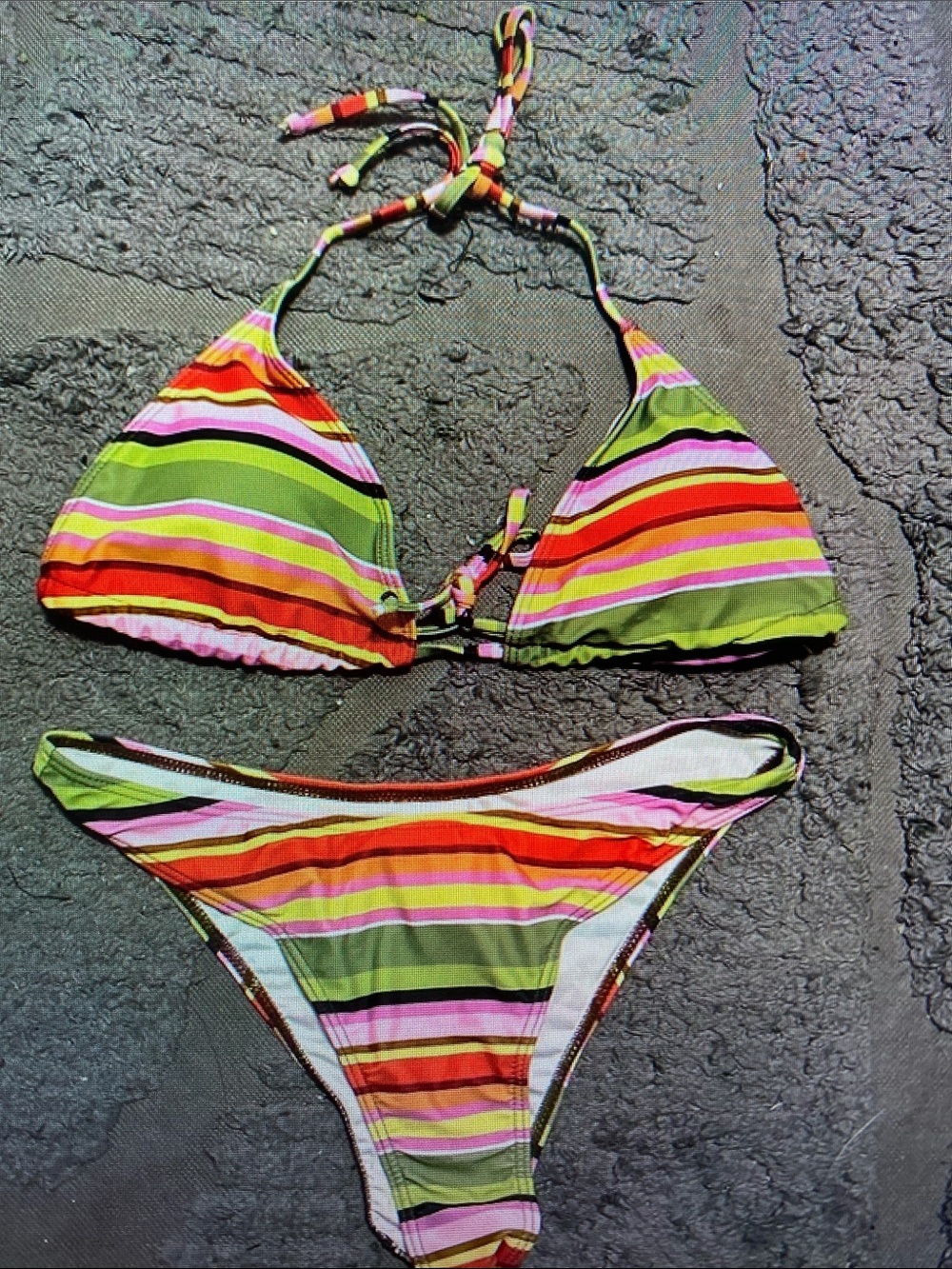 Striped Multicolor Triangle Bikini Set